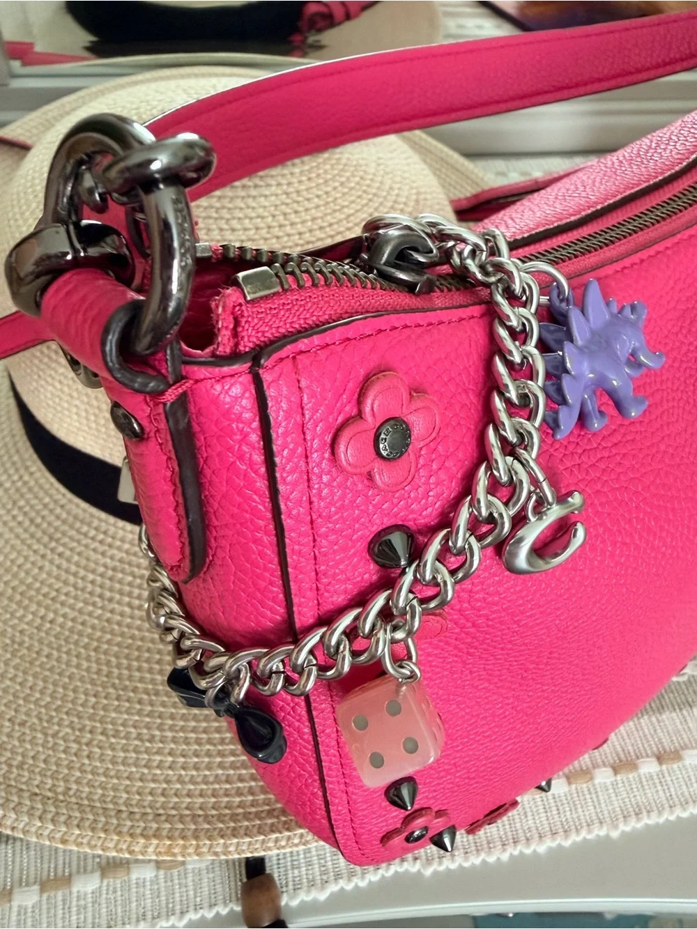 Coach Silver-Tone Charm Keychain with Multicolor Enamel Charms